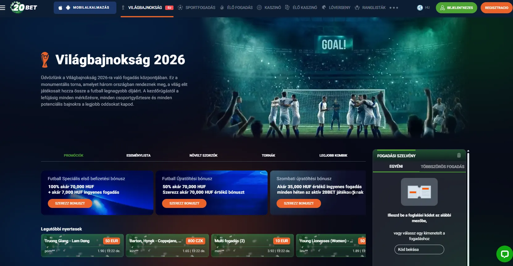Sportfogadási piacok és népszerű bajnokságok 20Bet