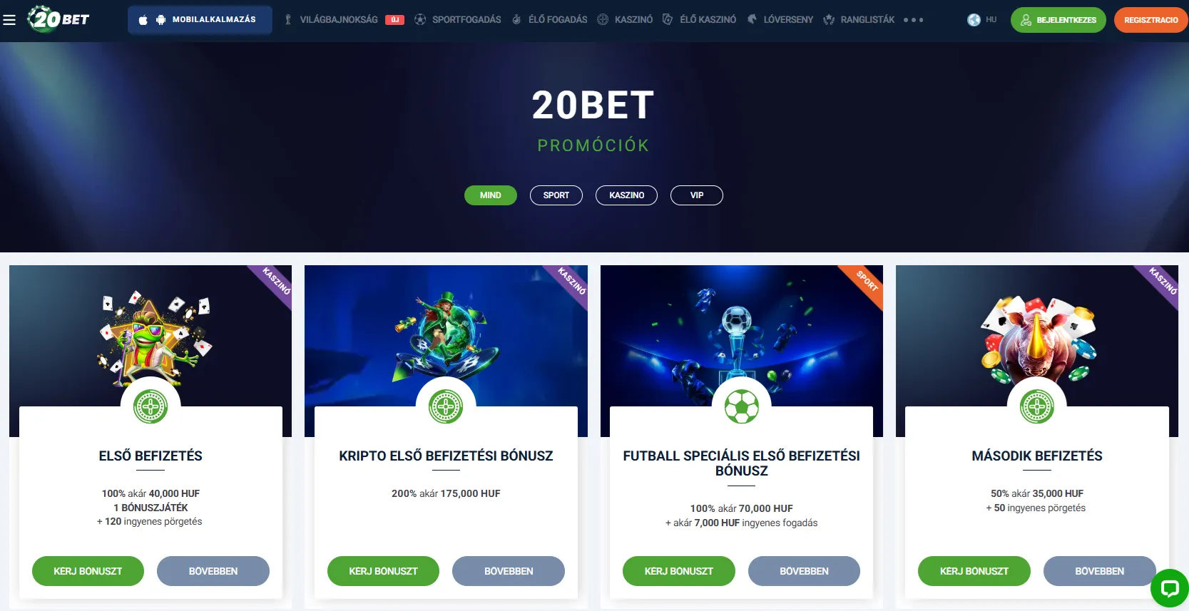 100% üdvözlő bónusz új fogadóknak 20Bet